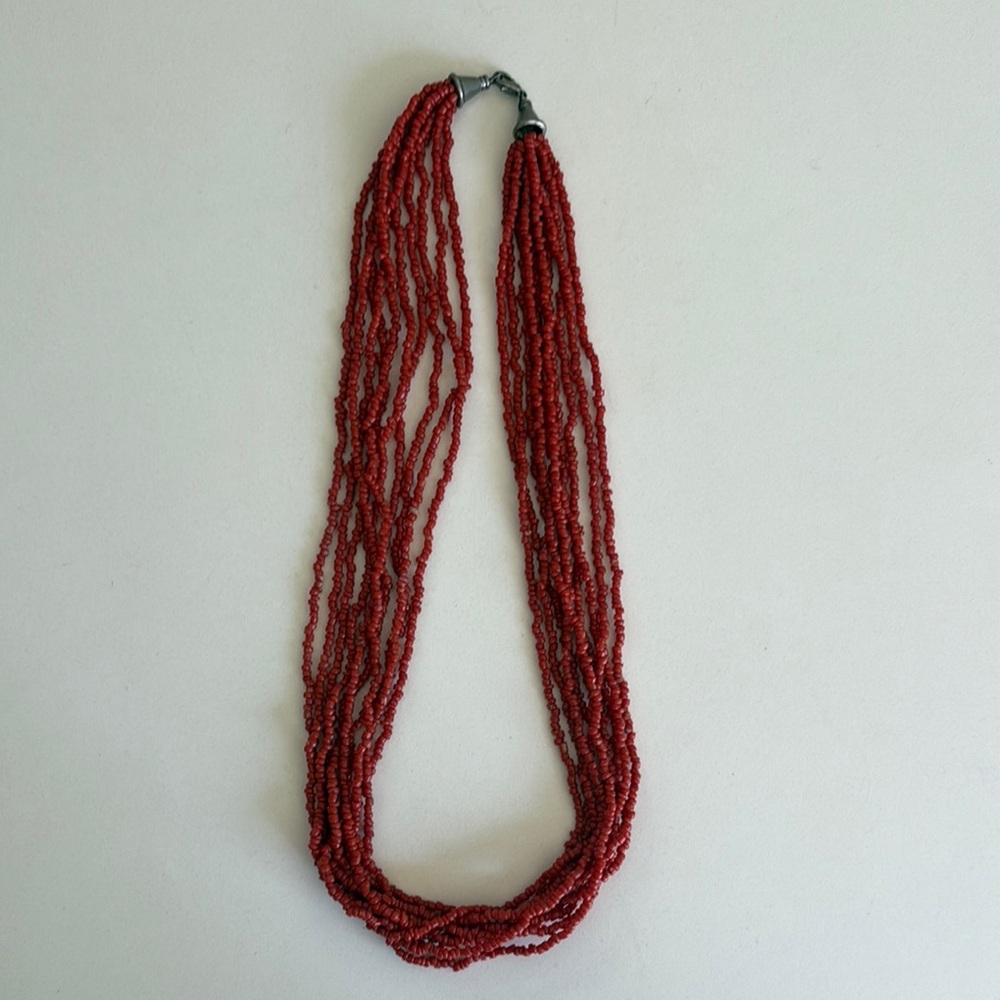 Vintage 10 Strand Coral Tiny Seed Beaded Necklace